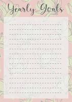 Yearly schedule minimalist planner page design with magnolia. List grid to plan annual task. Make note vector