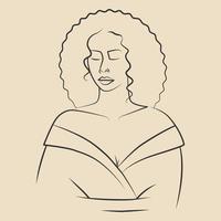 dibujo de línea de retrato de mujer africana en vestido de kimono. las mujeres modernas minimalistas se enfrentan al arte de línea continua. ilustración vectorial vector