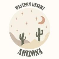 cactus en el logo redondo de diseño vectorial del desierto. vibraciones de verano diseño de ilustraciones vectoriales de arizona vector