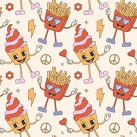 Trendy retro valentines day seamless pattern. With comic groovy characters vector