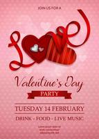 valentine's day poster with heart shaped box and red ribbon vector