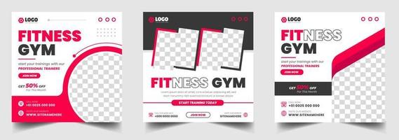 Fitness gym social media post banner template with black and red color, gym, Workout, fitness and Sports social media post banner, fitness gym social media post banner design. vector