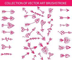 Collection of vector art brushstroke in the shape of arrows with hearts