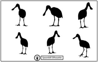 Roseate Spoonbill bird logo silhouettes in different poses free vector