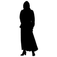 Vector silhouettes of women. Standing woman shape. Black color on isolated white background. Graphic illustration.