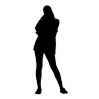 Vector silhouettes of women. Standing woman shape. Black color on isolated white background. Graphic illustration.