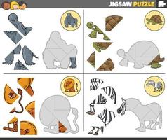 jigsaw puzzle game set with cartoon animals vector