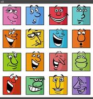 conjunto de ilustración de dibujos animados de caras y emociones cómicas vector