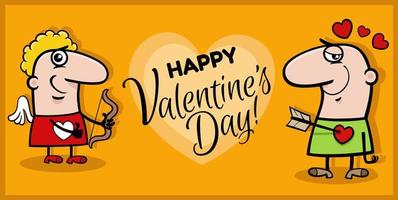 Valentines Day design with cartoon cupid and guy in love vector