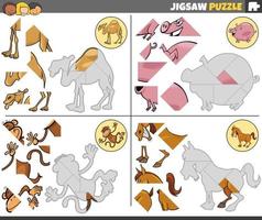 jigsaw puzzle tasks set with cartoon animals vector