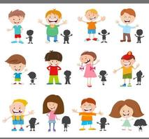 cartoon happy children characters with silhouettes set vector