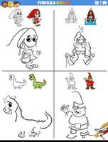 drawing and coloring worksheet with fantasy characters vector