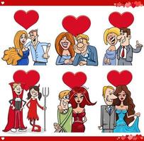 funny cartoon couples in love on Valentine Day set vector