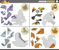 jigsaw puzzle task set with cartoon animals vector