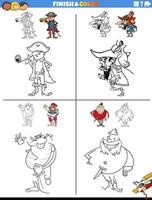 drawing and coloring task with pirate characters vector