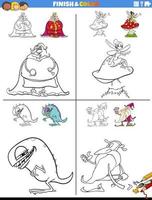drawing and coloring task with fantasy characters vector