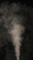 lento movimento verticale video di bianca Fumo, nebbia, nebbia, vapore su un' nero sfondo.