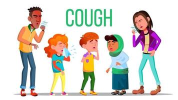 Cough People Vector. Coughing Concept. Sick Child, Teen. Sneeze Person. Virus, Illness. Illustration vector