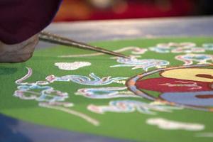 Tibetan monk mandala sand drawing photo