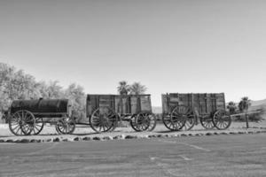 Old Far West Band Wagon in black and white photo