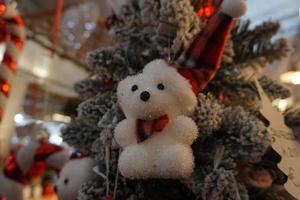 christmas tree decorations at street market photo