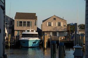 nantucket harbor view at sunset photo