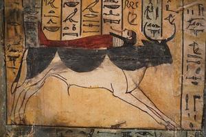 egyptian wooden sarcophagus hieroglyphs detail photo