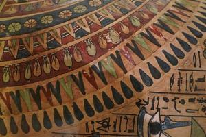 egyptian wooden sarcophagus hieroglyphs detail photo