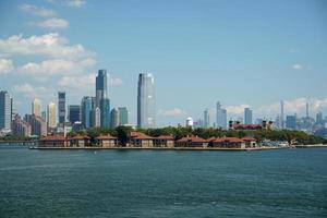 new york view cityscape from hudson river liberty island photo