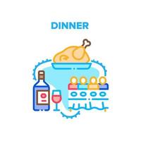 Dinner With Family At Table Vector Concept Color