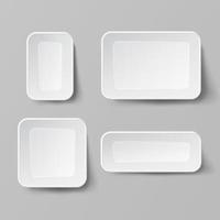 Realistic Food Container Set Vector. Empty Plastic Food Square Container. Good For Package Design. Empty Mock Up Vector Illustration