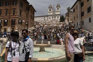 ROME, ITALY - JUNE 15 2019 - Tourist taking selfie at Trinita dei monti, Spain Place photo
