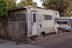 old rv camper trail on california road photo