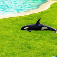 beached orca killer whale on grass photo