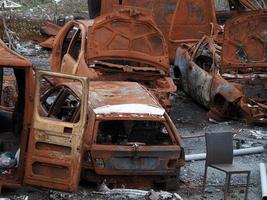 junkyard old rusted car field photo