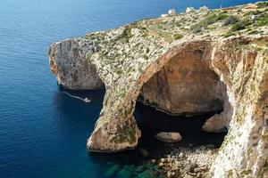malta blue grotto arch by the sea aerial photo