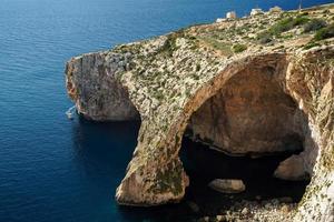 malta blue grotto arch by the sea aerial photo