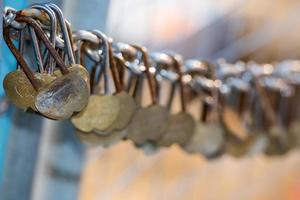 Love padlocks hanging from a chain photo