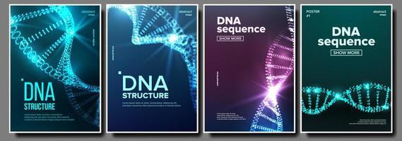 Dna Poster Set Vector. Biochemistry Flyer. Evolution Symbol. Healthy Chromosome. Digital Cell. Medical Banner. Microscopic Element. Illustration vector