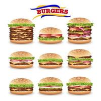 Fast Food Realistic Burger Vector. Set vector