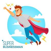 Super Businessman Character Vector. Red Cape. Business Man Flying To Success. Leadership Concept. Creative Modern Business Superhero. Isolated Flat Cartoon Illustration vector