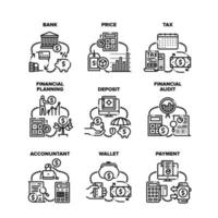 Finance Operation Set Icons Vector Black Illustrations