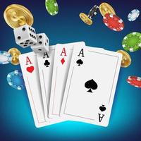 Casino Poker Design Vector. Poker Cards, Chips, Playing Gambling Cards. Royal Poker Club Emblem Concept. Fortune Background Realistic Illustration vector