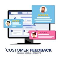 Customer Review Vector. Desktop Pc Display On Monitor Screen Vector. Speech Bubbles. Online Store Web Page. Client Testimonials Concept. Isolated Flat Illustration vector