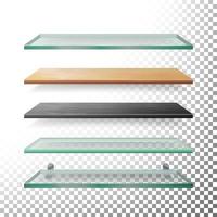 Empty Glass And Wood Shelves Template Vector