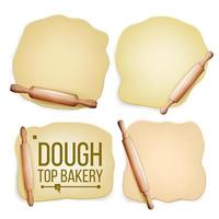 Dough Set Vector. Wooden Rolling Pin. Fresh Raw. Tasty. Top View. Preparing Tool. Design Element. Dough For Pizza Or Bread. Isolated Realistic Illustration vector