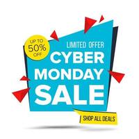 Cyber Monday Sale Banner Vector. Discount Up To 50 Off. Discount Tag, Special Monday Offer Banner. Good Deal Promotion. Isolated On White Illustration vector