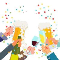 Drink Party Poster Vector. Chin-Chin. Victory Celebration Concept. Clinking Glasses With Alcohol. Isolated Flat Illustration vector