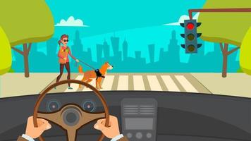 Hands Driving Car Vector. Highway. Inside A Car. Flat Illustration vector