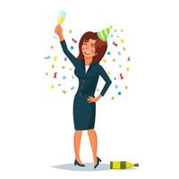 Drunk Business Woman Vector. Corporate Party. Relaxing Concept. Meet up Party. Celebrating Victory In Office. Flat Cartoon Illustration vector